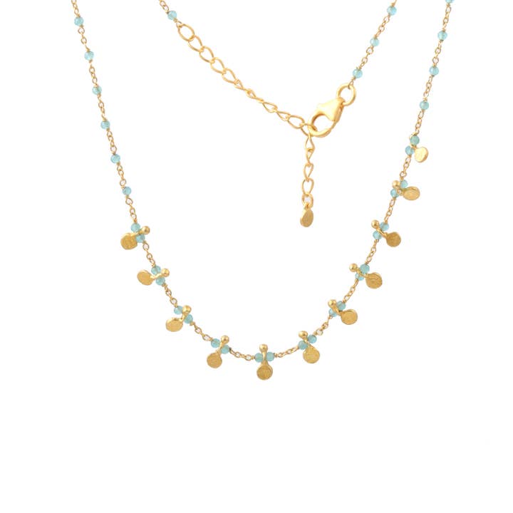 Aqua Chalcedony Egyptian Beaded Chain with Gold Discs for wholesale by Manjusha Jewels