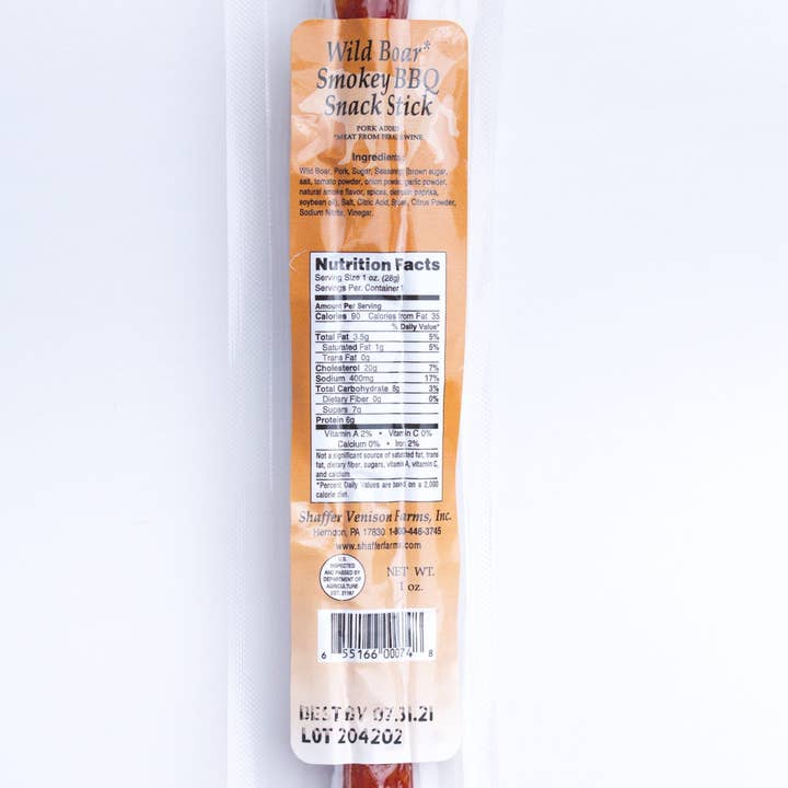 Individual Packaged WILD BOAR Snack Stick for wholesale by Shaffer Venison Farms