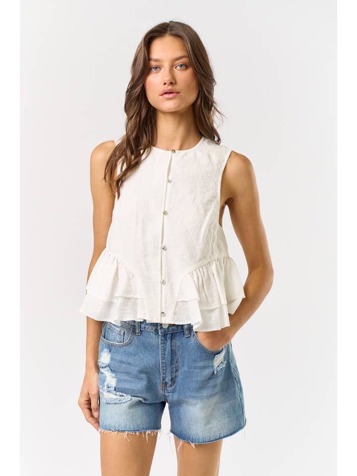 Lalavon - Wholesale Blouse - Women's - ILT4631 Ruffled Peplum Button Down Top