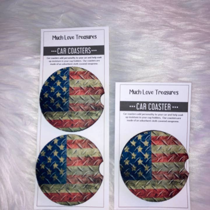 Metal American Flag Car Coaster for wholesale by Much Love Treasures