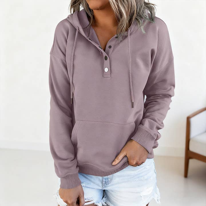 Sweat à capuche à manches longues avec poche à cordon de serrage pour la vente par Lily Clothing