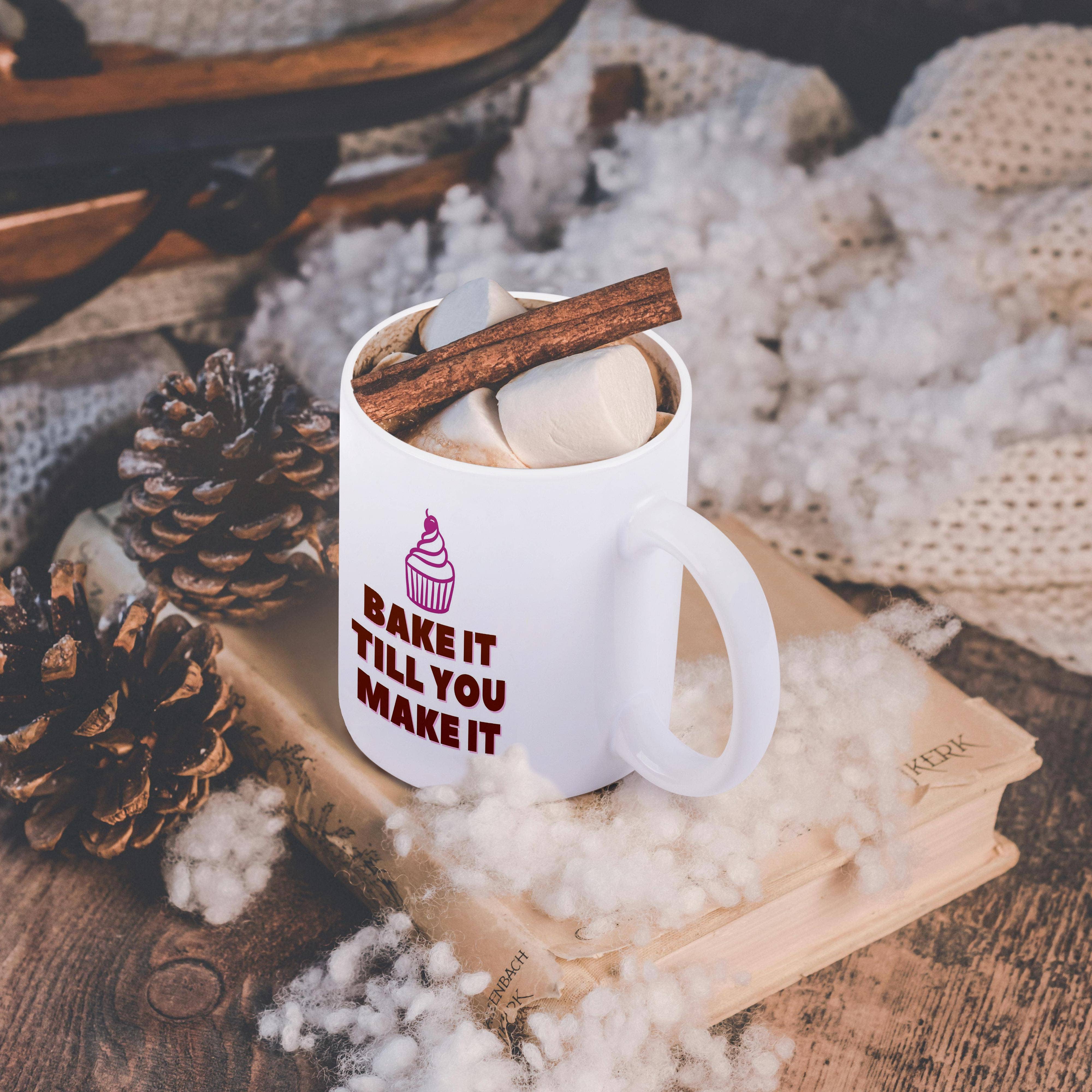 3dRose - Vente Tasse à café - 3dRose, Image de cupcake avec le texte "Bake It Till You Make It", Tasse11