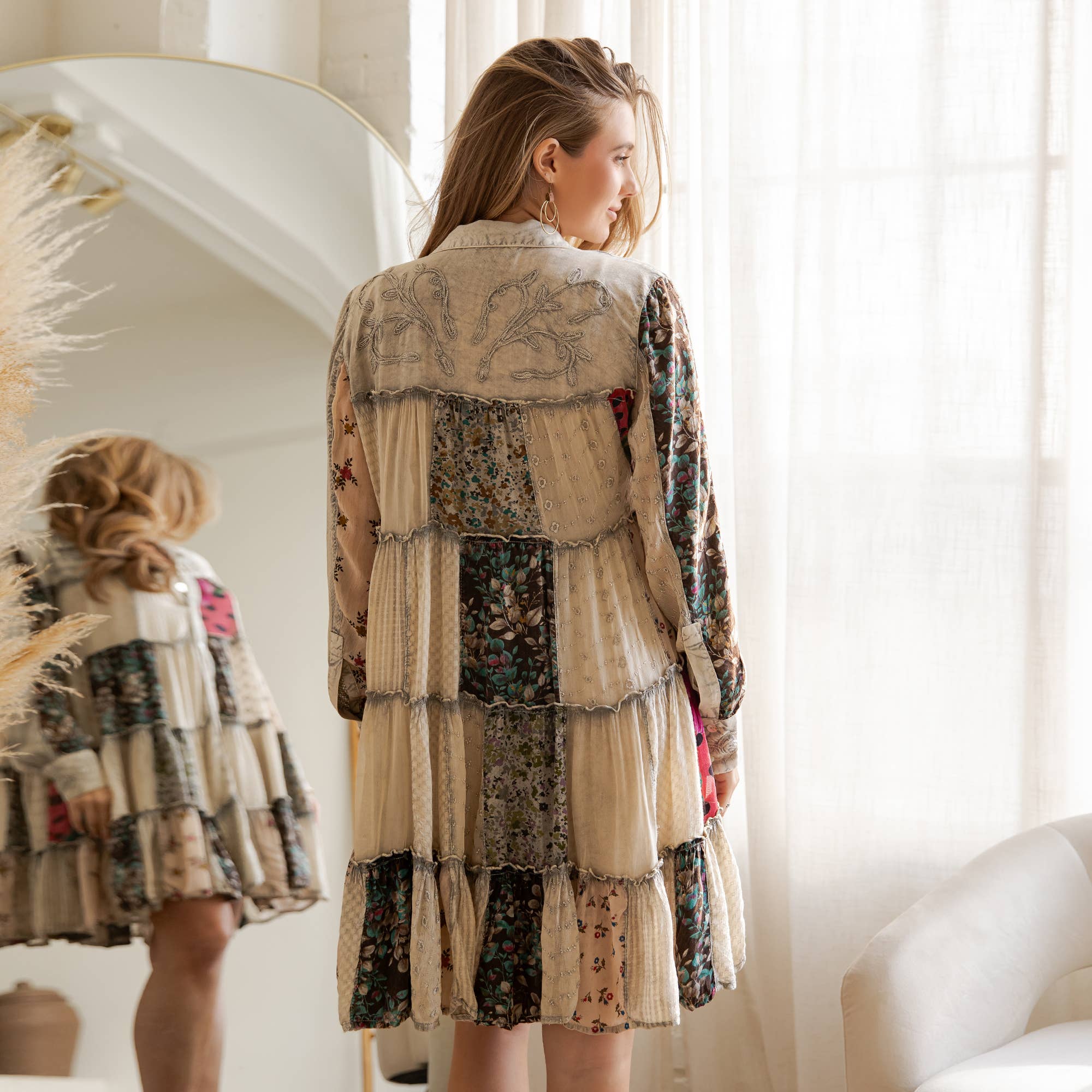 Young Threads - Wholesale Dress - Women's - Artisan Embroidered Jhabla Shirt Dress in Mixed Motifs PLUS19