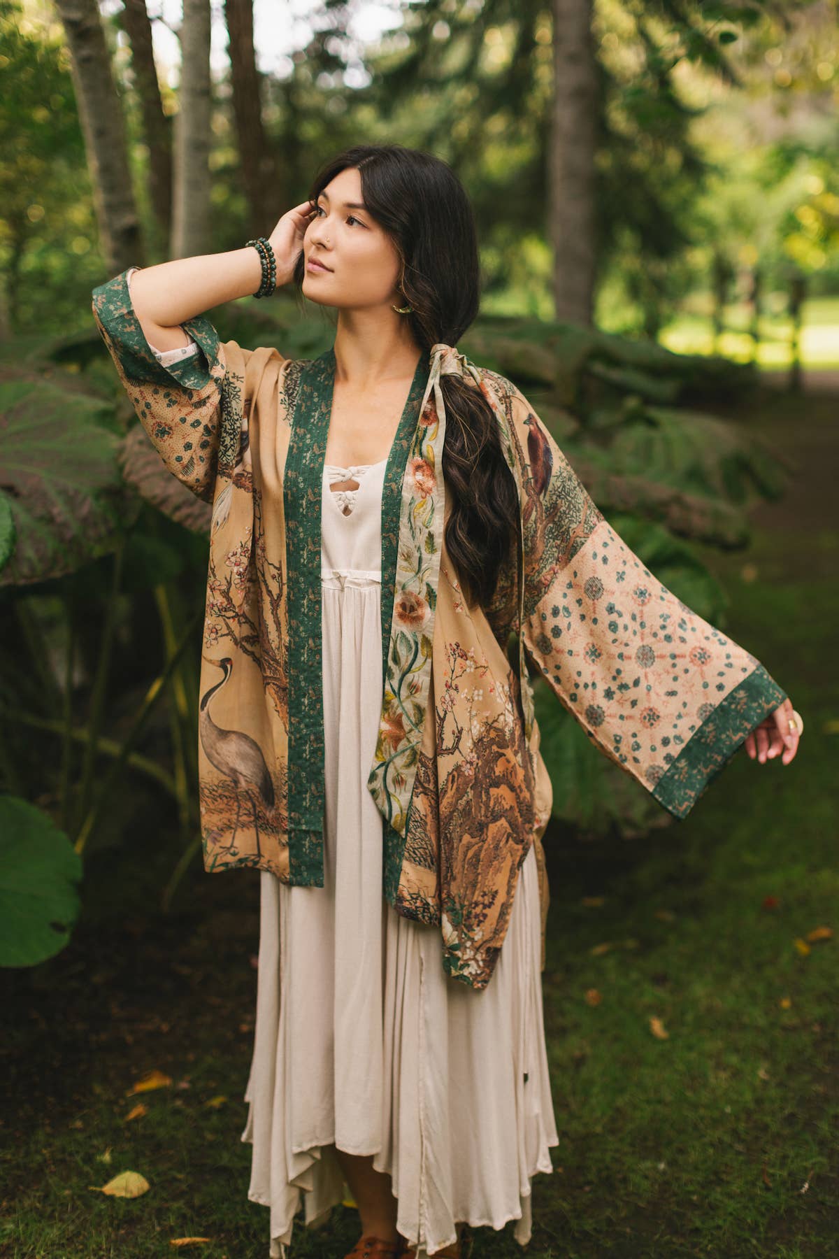 Market of Stars (USA) - Wholesale Kimono - Women's - Fable Matinée Duster Kimono w/ Deer and Moon, mid-length