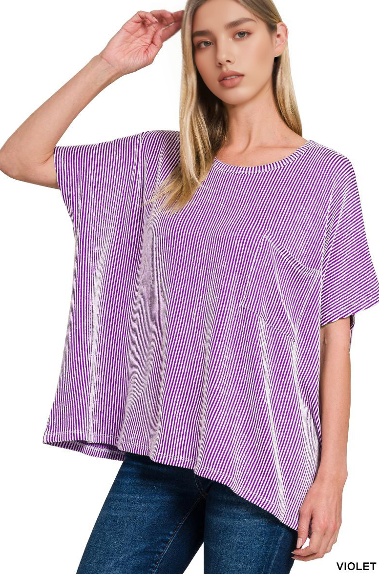 42POPS - Wholesale Knit Top - Women's - `.Corded Rib Oversized Short Sleeve Top21