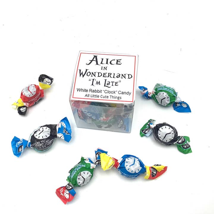 All Little Cute Things - Vente Bonbons durs - Boîte à bonbons Alice au pays des merveilles avec lapin blanc I'm Late Clock1