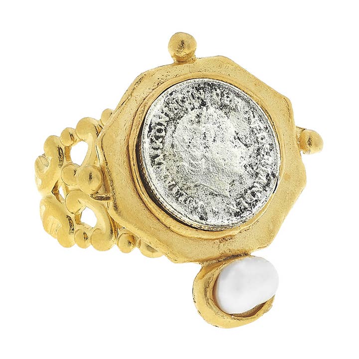 Bague en or et argent moulés à la main avec véritable serti à la main pour la vente par Susan Shaw