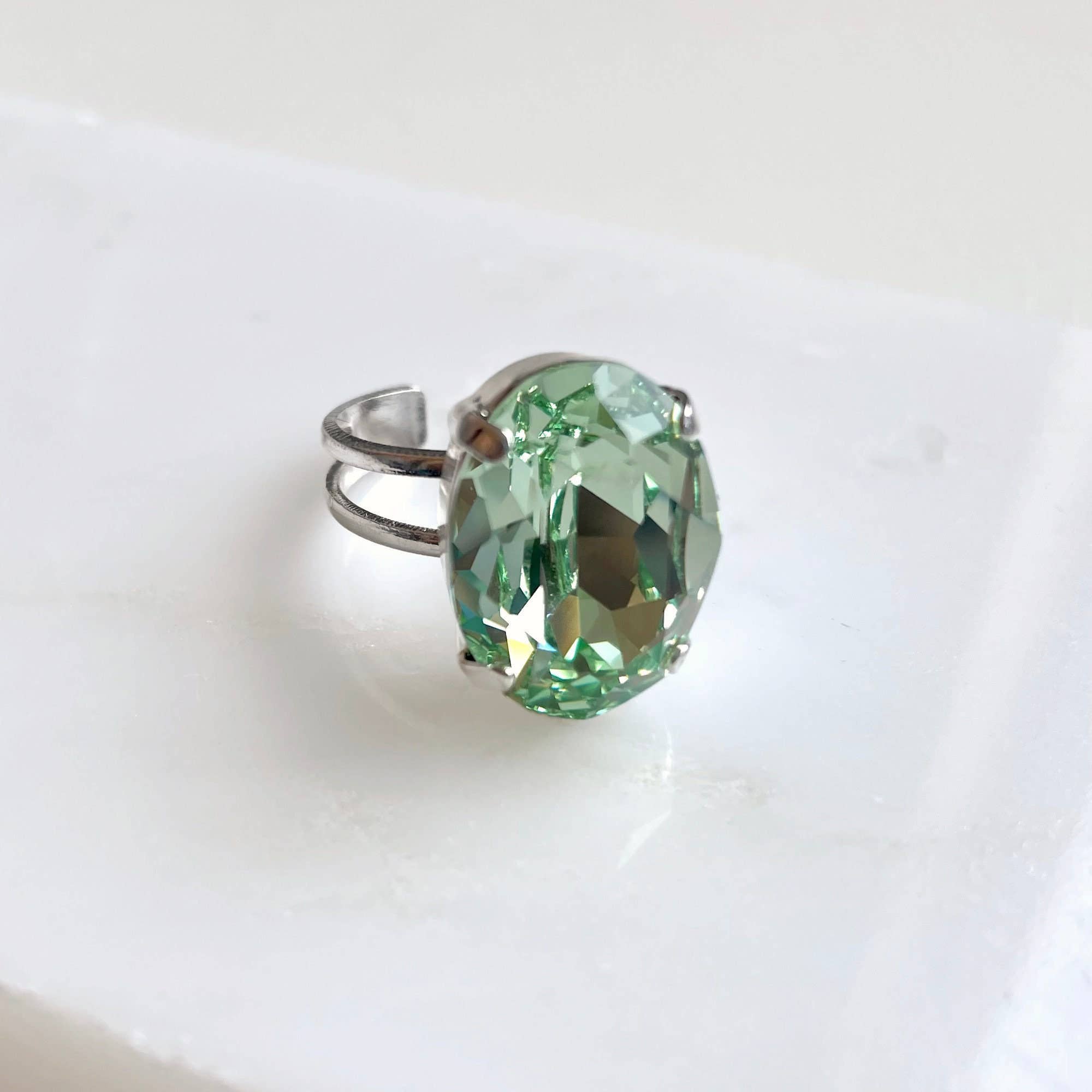 Love Your Bling® - Wholesale Cocktail/Statement Ring - Mint Green Oval Crystal Cocktail Ring - chrysolite6
