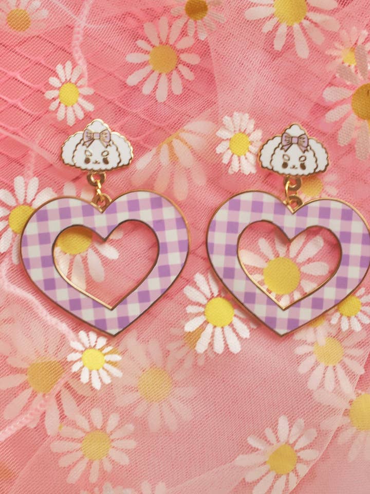 Boucles d'oreilles vichy caniche pour la vente par Basura Gang