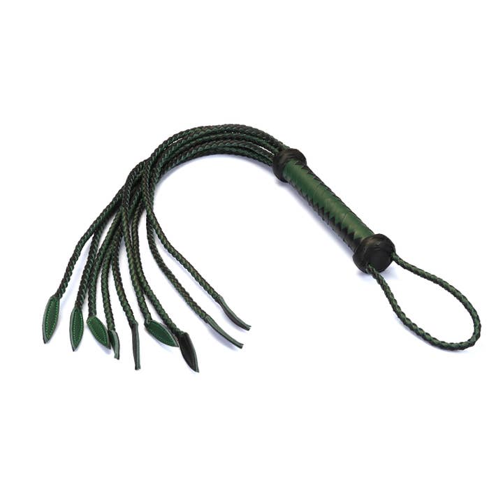 Liebe Seele - Wholesale Sex Toy - Mossy Chic Green and Black Leather Cat O' Nine Tails Whip