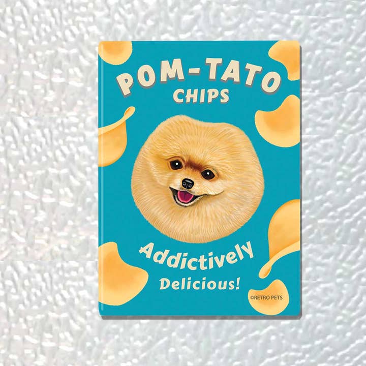 Retro Pets - Wholesale Magnet - MHP-144 Magnet 4-pack, Pomeranian "Pom-Tato Chips"