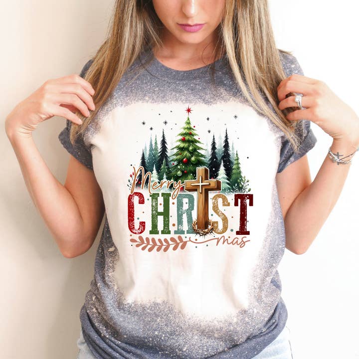 Merry Christmas Bleached Tee for wholesale by Hello Gorgeous Apparel