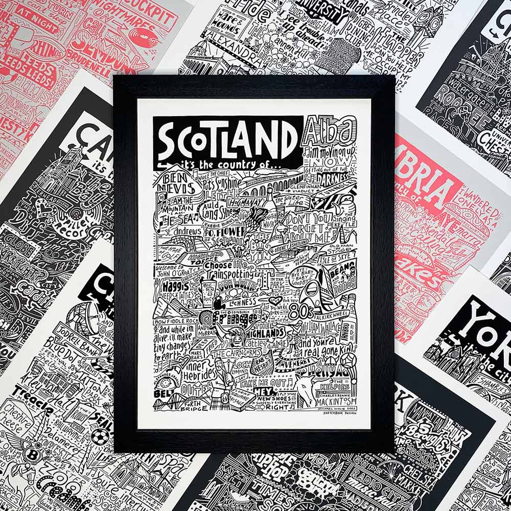 Sketchbook Design – Großhandel Kunstdruck – Scotland Landmarks – Kunstdruck „It's The Country Of“7