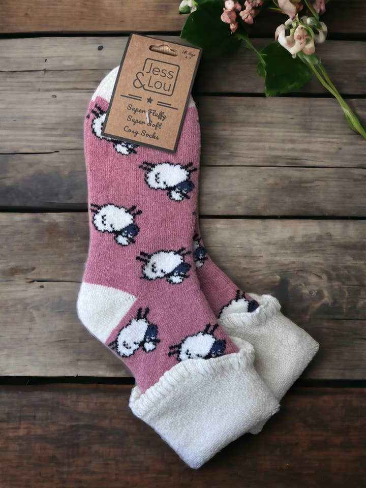 Jess & Lou - Vente Chaussettes – unisexe - Chaussettes douillettes à revers avec motif de mouton