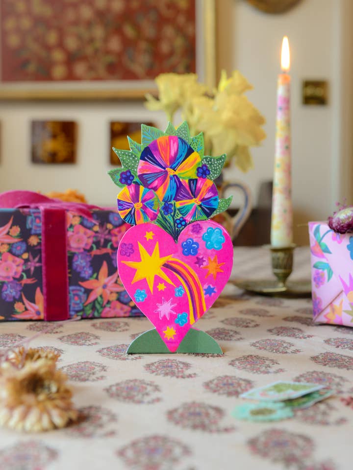 'Magical Pop Up Heart Vase' Greetings Card for wholesale by Hutch Cassidy (Greetings Cards and Paper Goods)