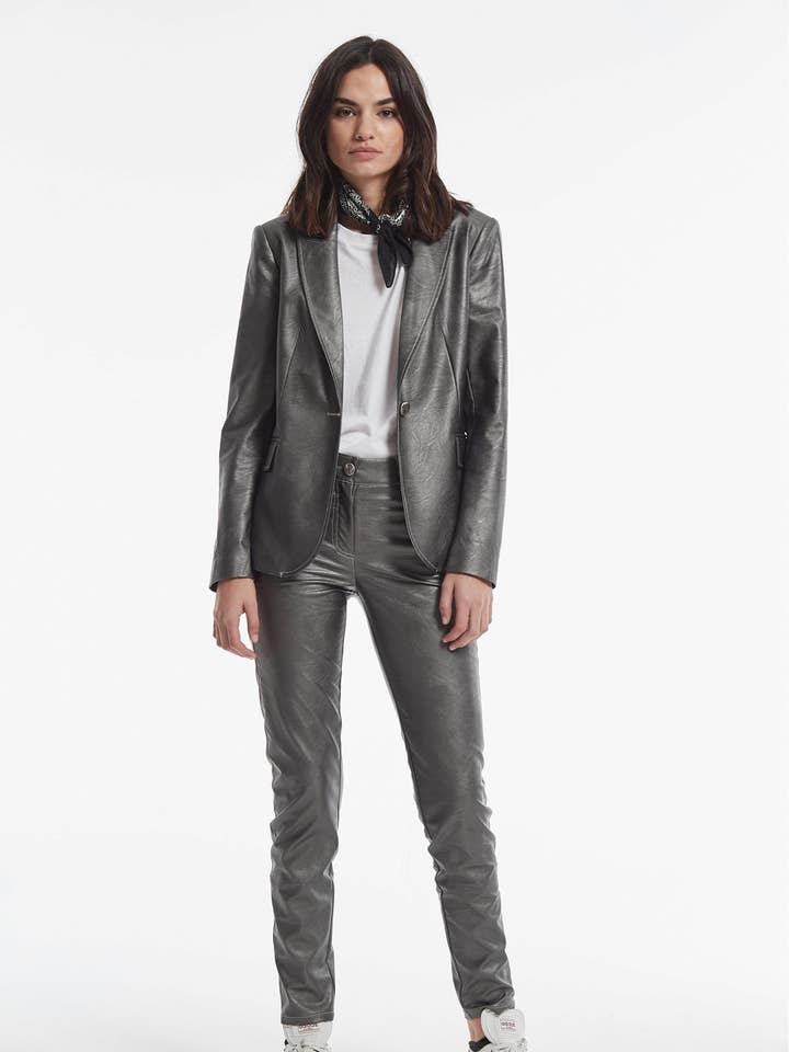 Bonsi Jacka Laminerad Metalleffekt Läderutseende för wholesale av OKY