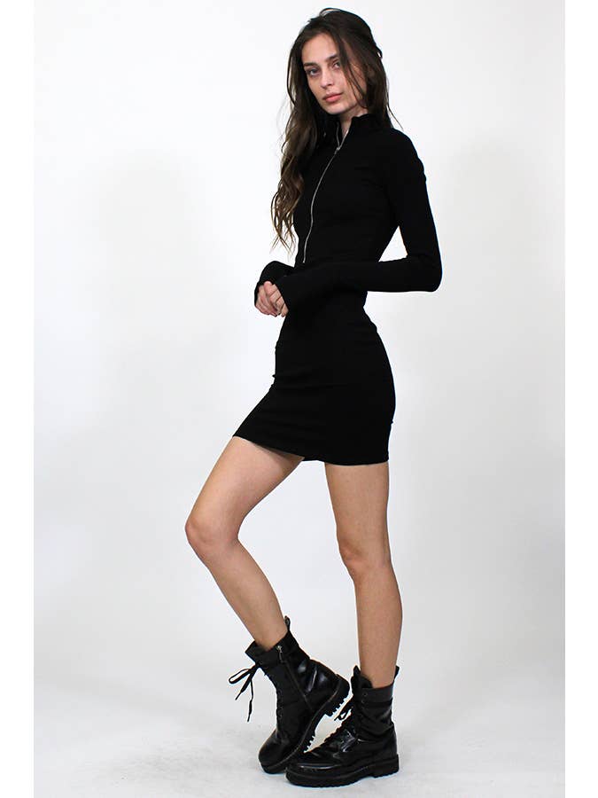 Junie - Wholesale Dress - Women's - ZIP UP MOCK NECK LONG SLEEVE MINI DRESS MXD107212