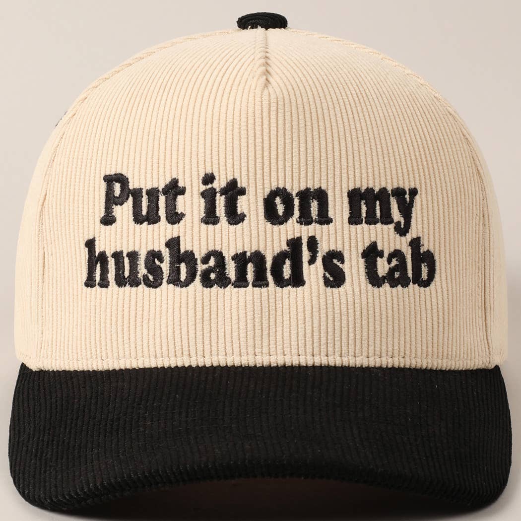 Fashion City - Wholesale Baseball Cap - Unisex - Put it on my husband's tab Two-Tone Corduroy Cap23