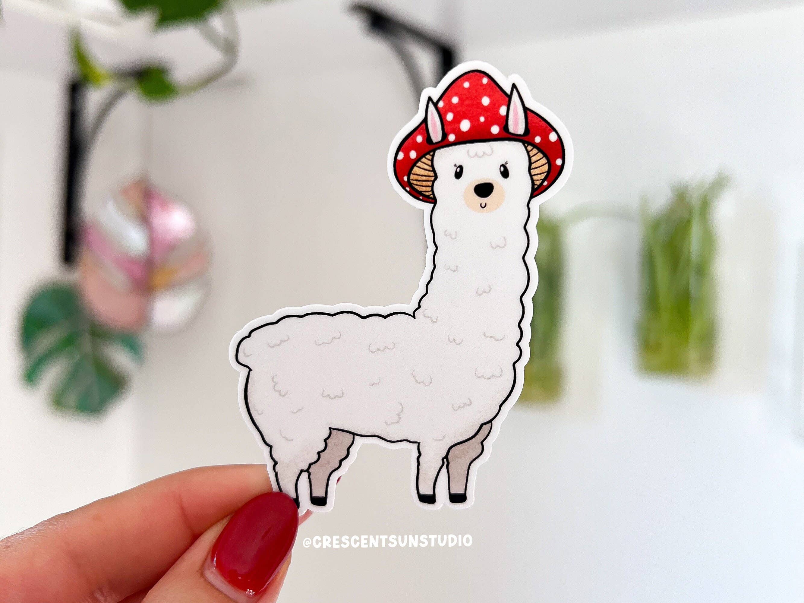 Crescent Sun Studio - Vendita all'ingrosso Adesivo - Adesivo in alpaca a forma di fungo, simpatico adesivo con animali da fattoria0