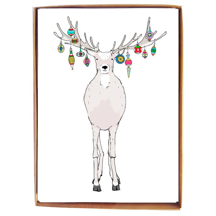 Reindeer with Ornaments - box of 8 for wholesale by mollyOcards