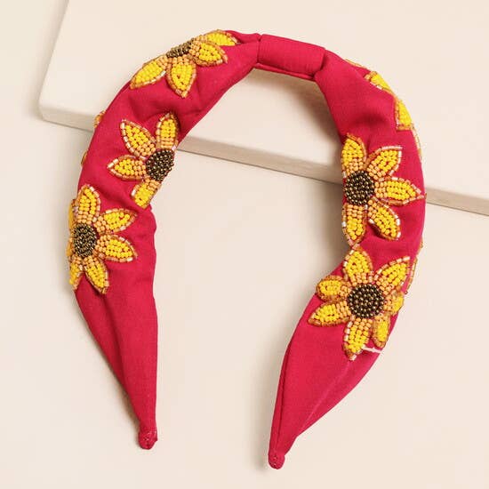 Beaded Pink Sunflower Headband for wholesale by Lisa Angel