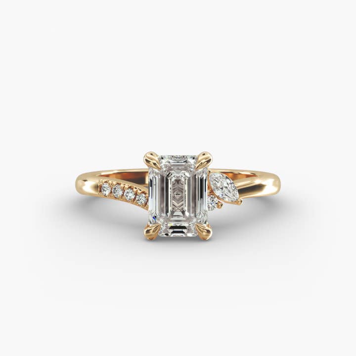 Asymmetric Elegance Emerald Lab Grown Diamond Center Engagement Ring for wholesale by Caratina