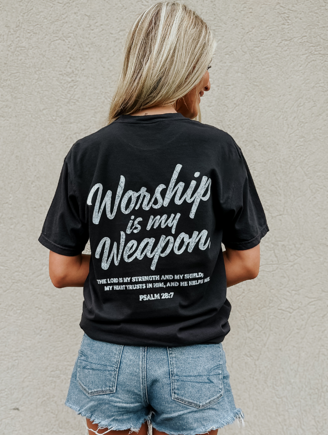 Black Worship Is My Weapon Tee for wholesale on Faire1