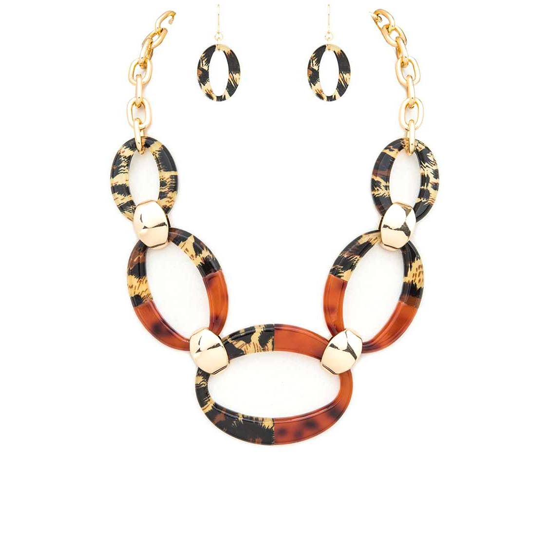 Artini Accessories – wholesale Jewellery set – Mix Tone Resin Link Statement Necklace Set2