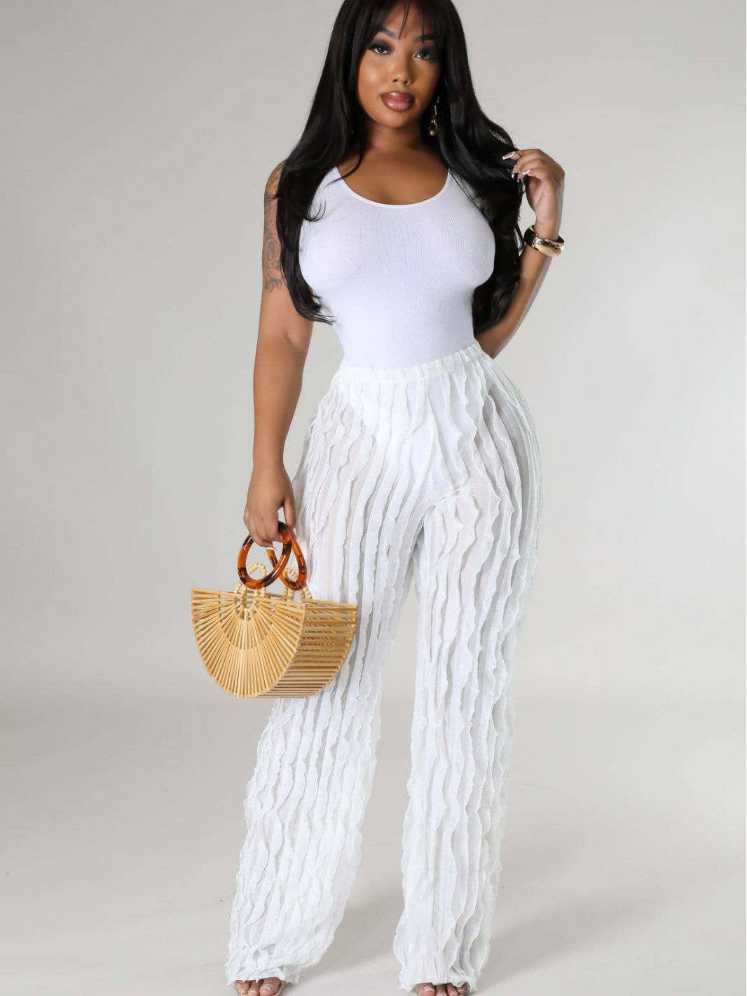 MB Fashion Wholesale - Wholesale Pants - Women's - MB FASHION High-Waisted Ruffle Wide-Leg Pants 1873LY18