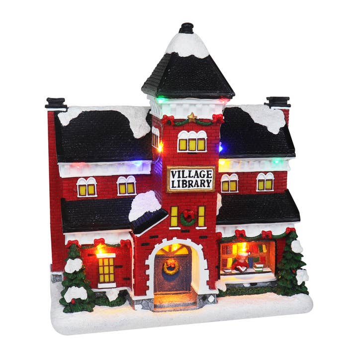Library Tabletop Display LED Musical Christmas Village for wholesale by Top Treasures