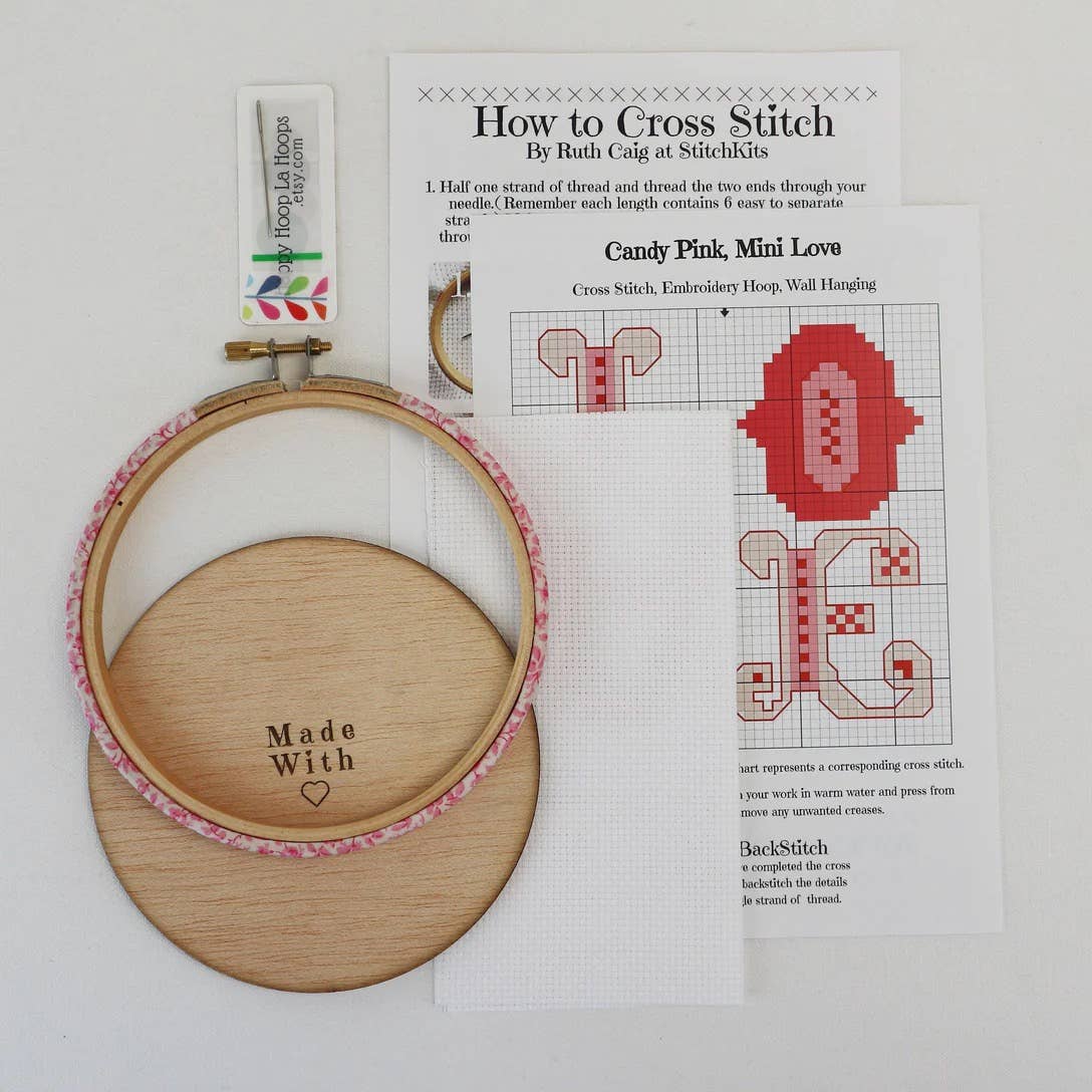 Stitchkits Crafts - Wholesale Embroidery/Cross Stitch Supplies - 'Love' Cross Stitch  Hoop Kit. Pink2