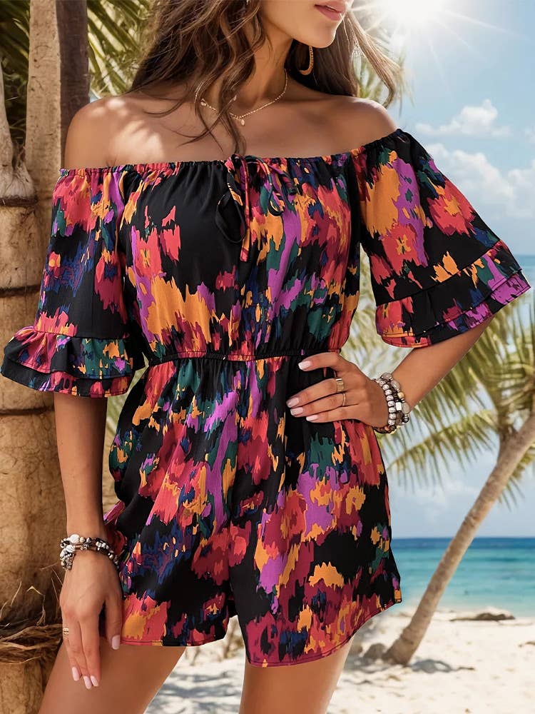 Black High-waisted peplum sleeve onesie for wholesale on Faire10