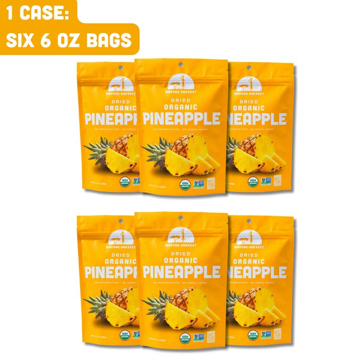 Mavuno Harvest Organics - Wholesale Dried/Dehydrated Fruit - Organic Dried Pineapple, 6-pack case