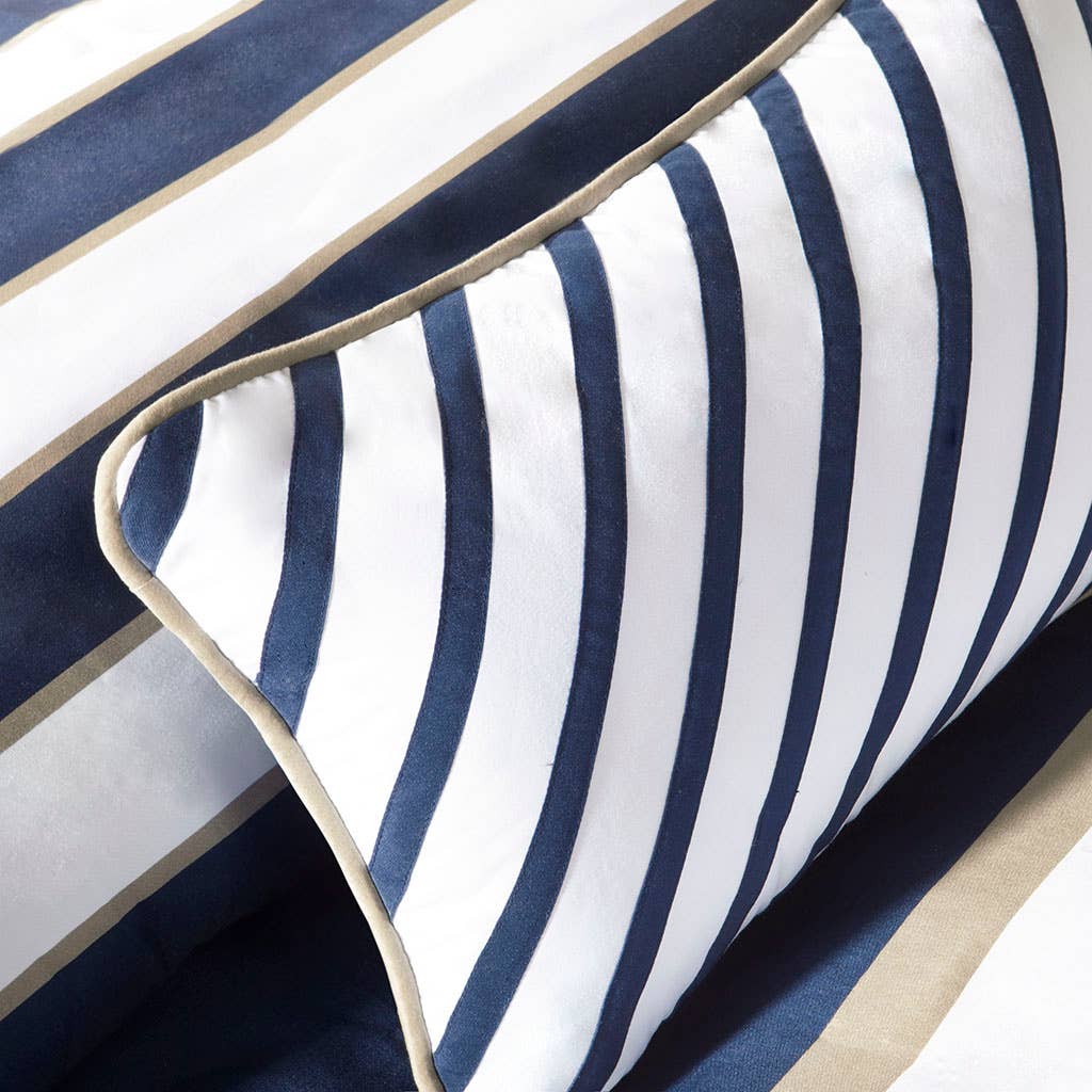 Olliix - Wholesale Bedding Set - Stripes 4-Piece Comforter/Duvet Cover Set, Navy Blue/Khaki8