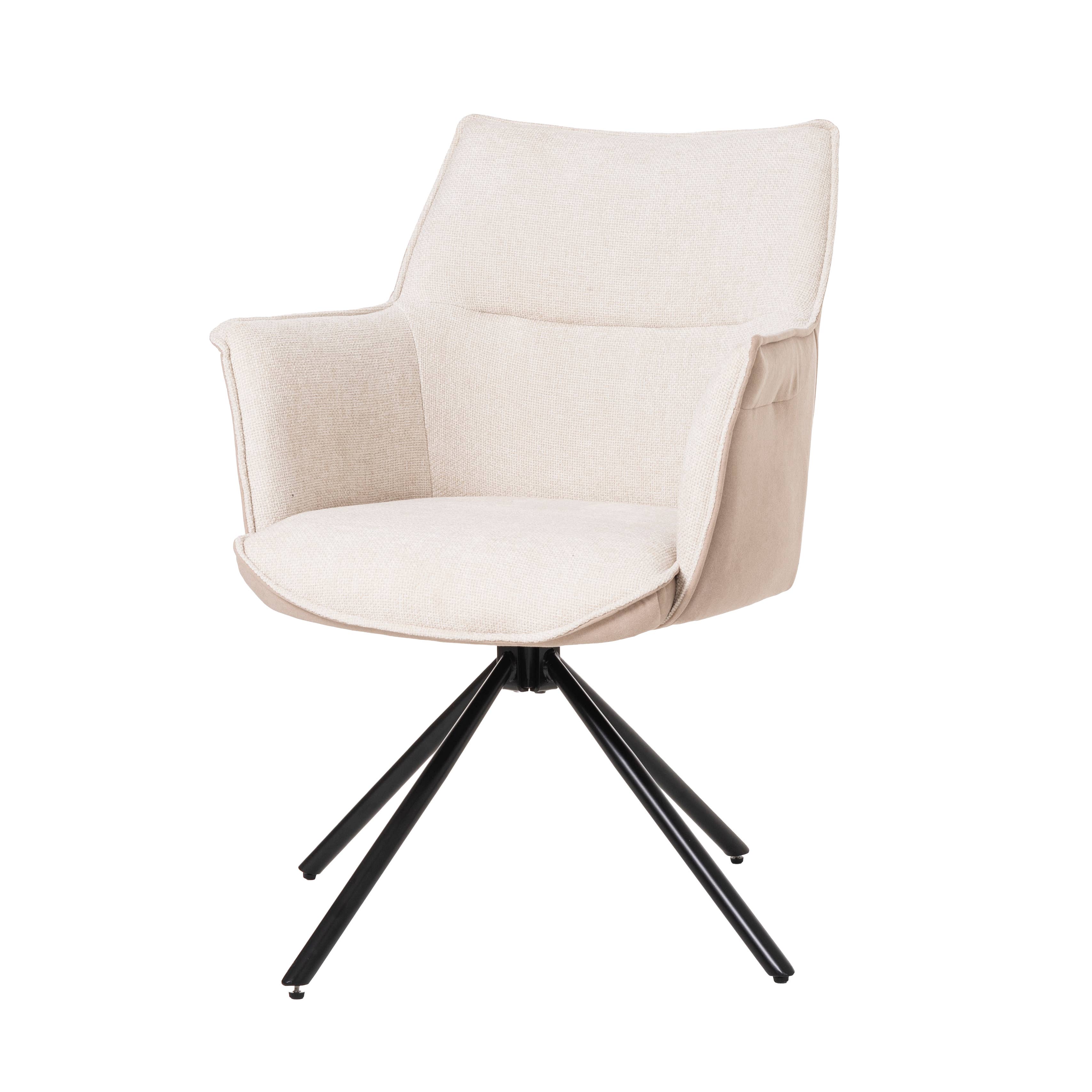 Gdeco - Wholesale Chair - Rose 360º Swivel Chair, Beige Upholstery, Black Metal Legs.0