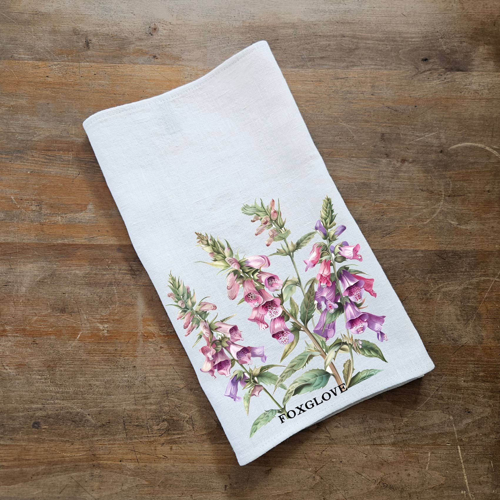 NorraVilla – wholesale Tea towel – 100% Linen Kitchen Towel with Foxglove print2