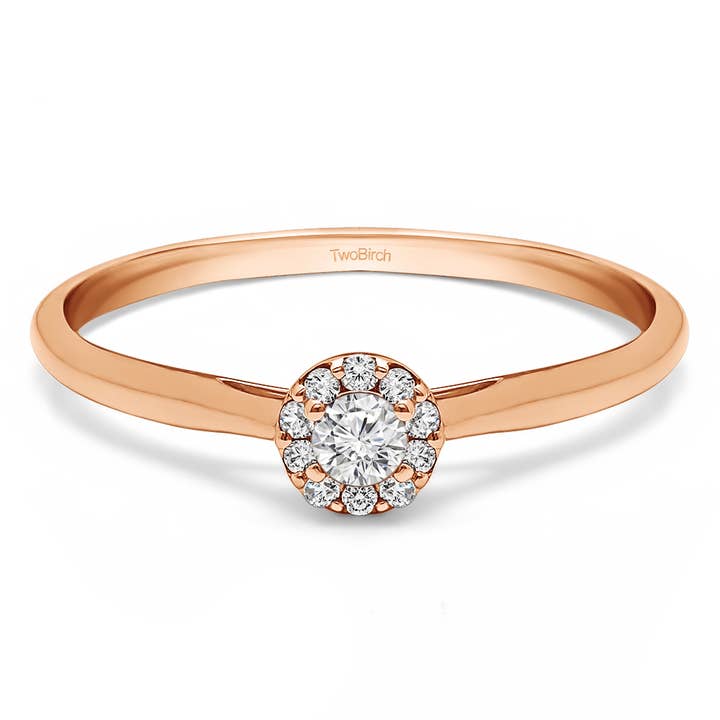 0,15 ct. Runder Solitär mit Heiligenschein in Roségold für den Großhandel von TwoBirch