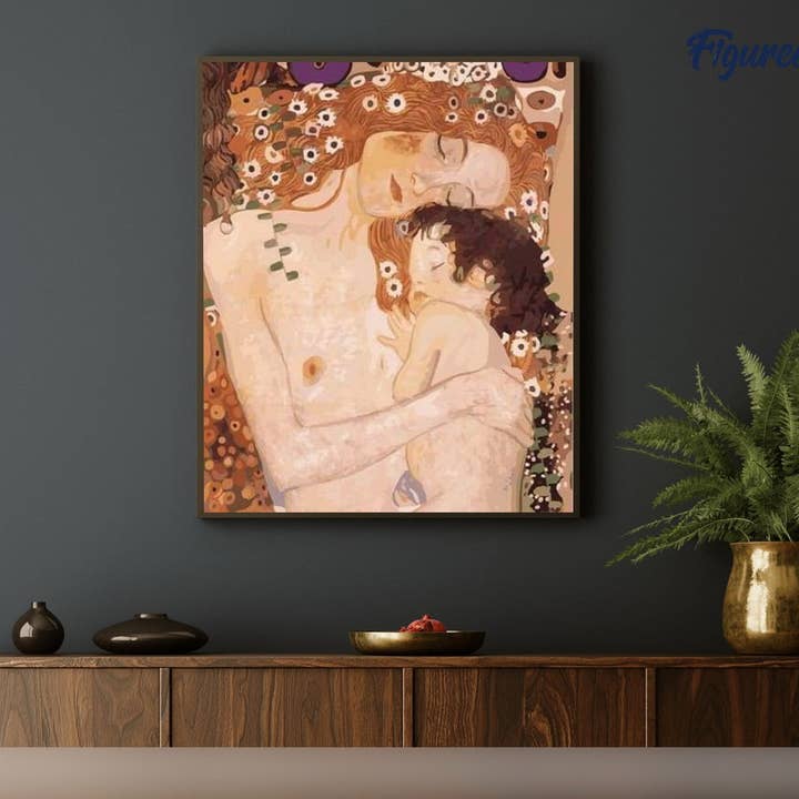 Figured'Art - Vendita all'ingrosso Kit per lavoretti fai da te - Dipinto con i numeri Madre e Bambino di Klimt su tela tesa