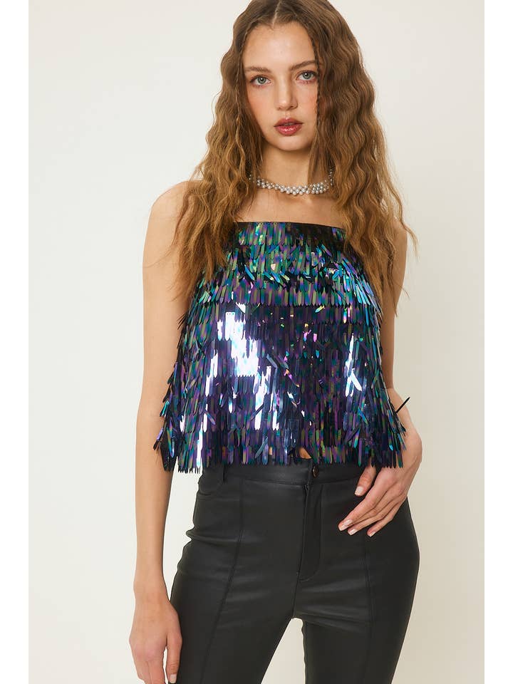 idem ditto - Vente Caraco – femme - CAMISOLE À SEQUINS TEXTURÉS ÉTINCELANTS AVEC DOS CROISÉ6