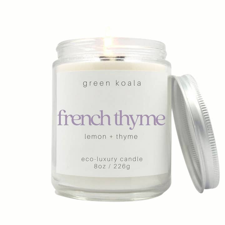 French Thyme 8oz Eco-Luxury Candle for wholesale by Green Koala