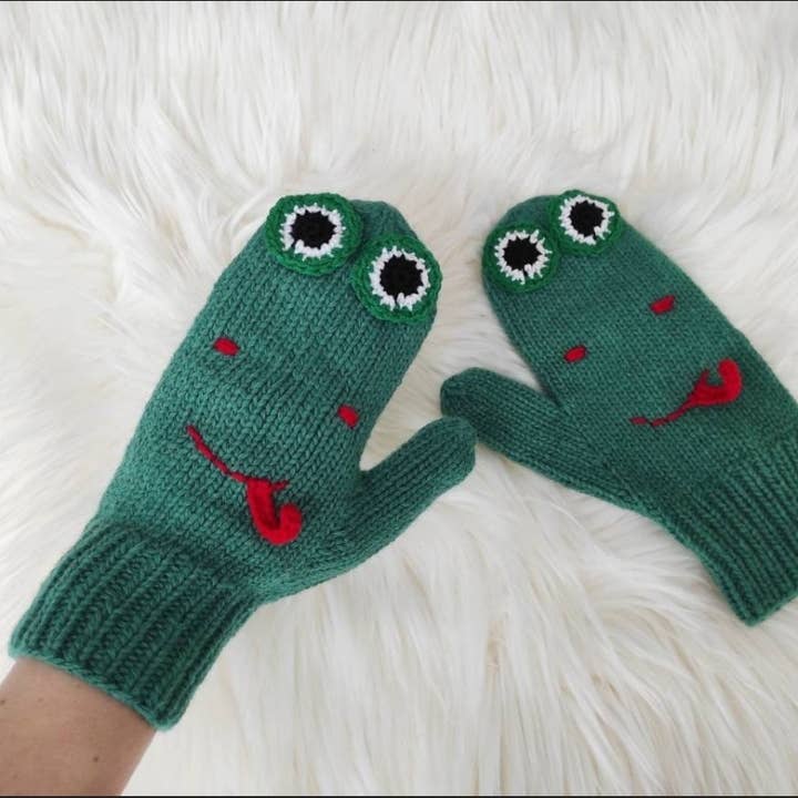 Green frog knitted mittens women Winter warm gloves Christma for wholesale by FairyBabyGifts