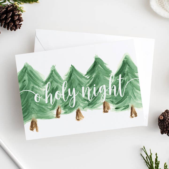 Modern Farmhouse - O Holy Night - Holiday Watercolor Print for wholesale by Made by Deborah
