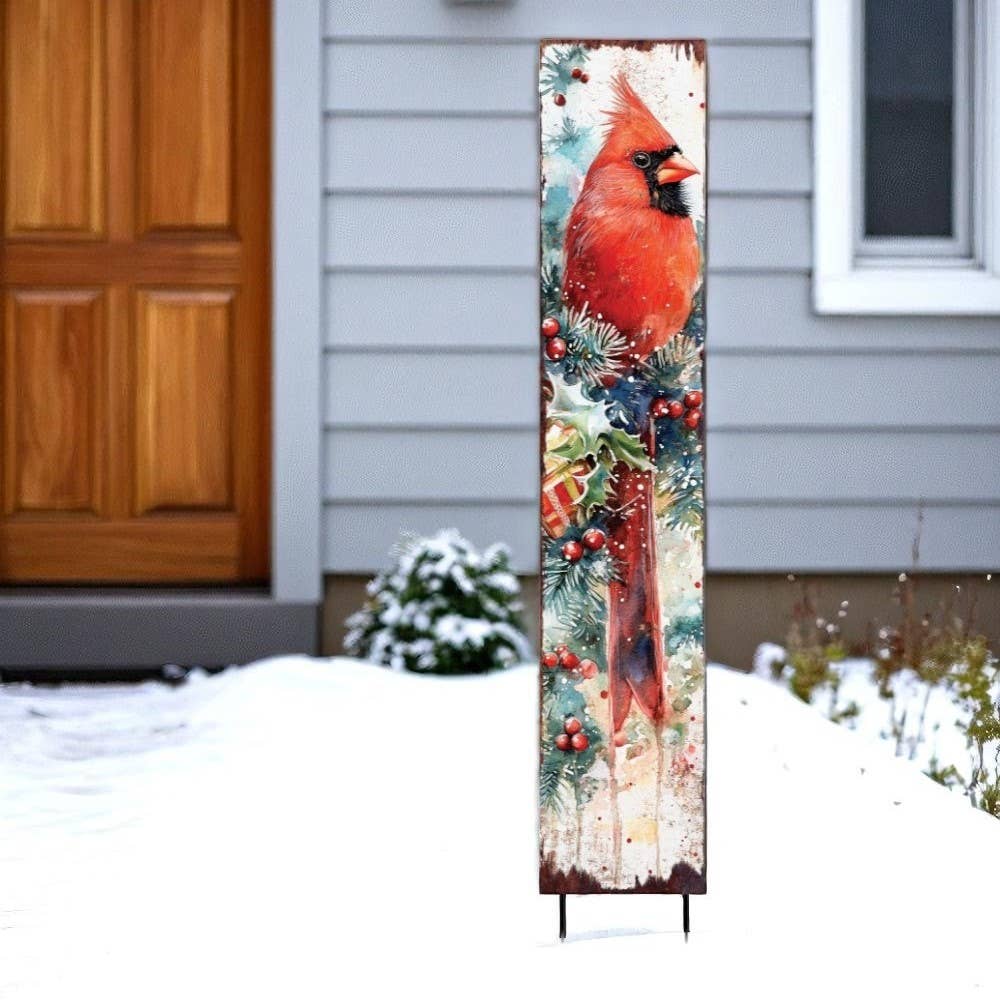 HomeRoots - Wholesale Garden Tool - 42" Red Black And White Solid Wood Christmas Cardinal Garden Stake1
