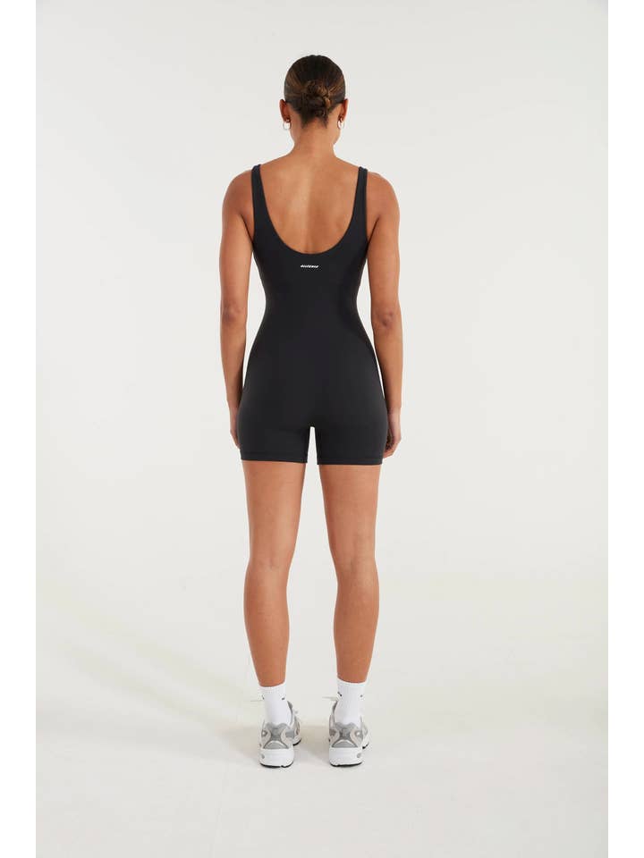 Black EcoSculpt V-Neck Unitard for wholesale on Faire
