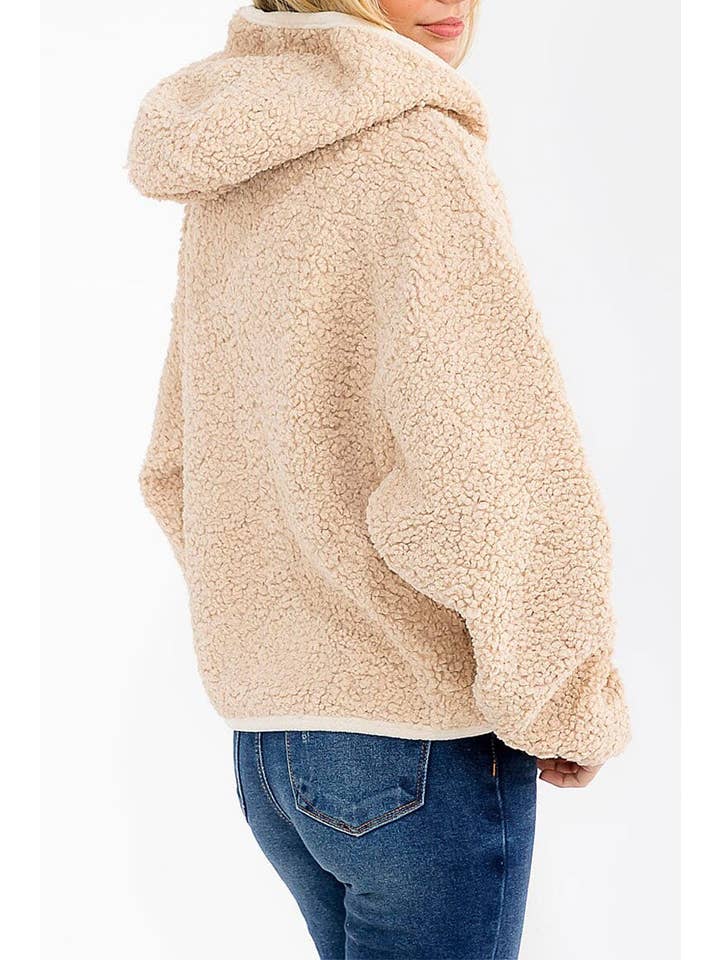 ROUSSEAU - Wholesale Jacket - Women's - SOLID SHERPA HOODED ZIP UP POCKET FRONT JACKET29