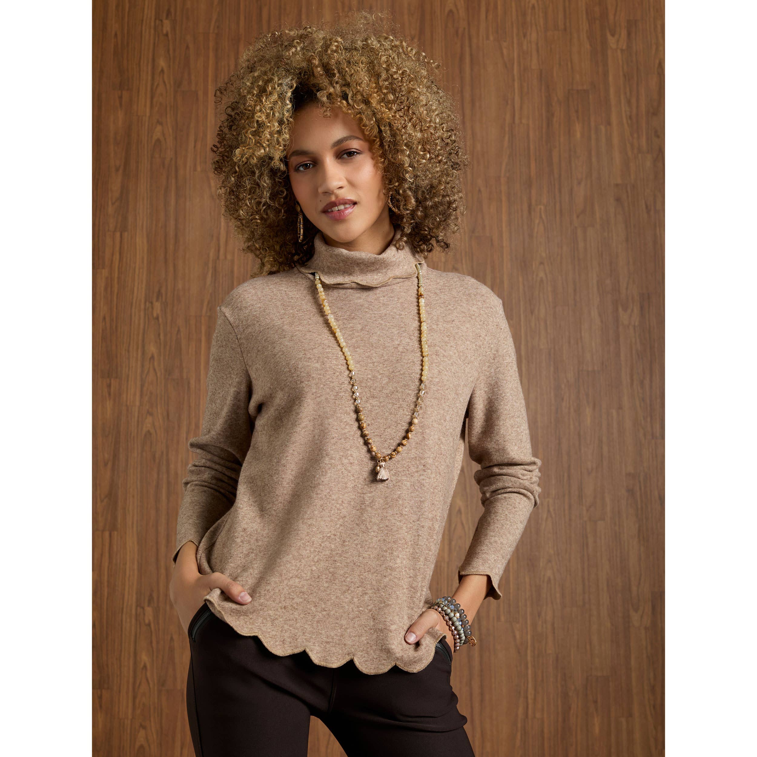 COCO + CARMEN - Wholesale Shirt - Women's - Ariana Turtleneck Top with Scalloped Trim6