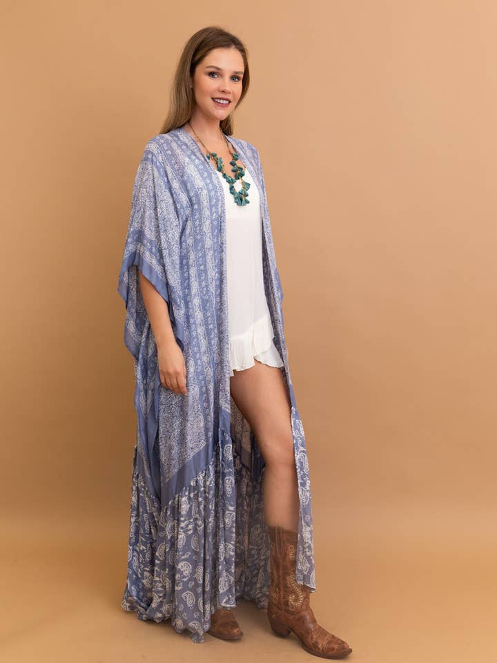 Leto Accessories - Wholesale Kimono - Women's - Free Flow Paisley Longline Kimono - Bestseller 😍