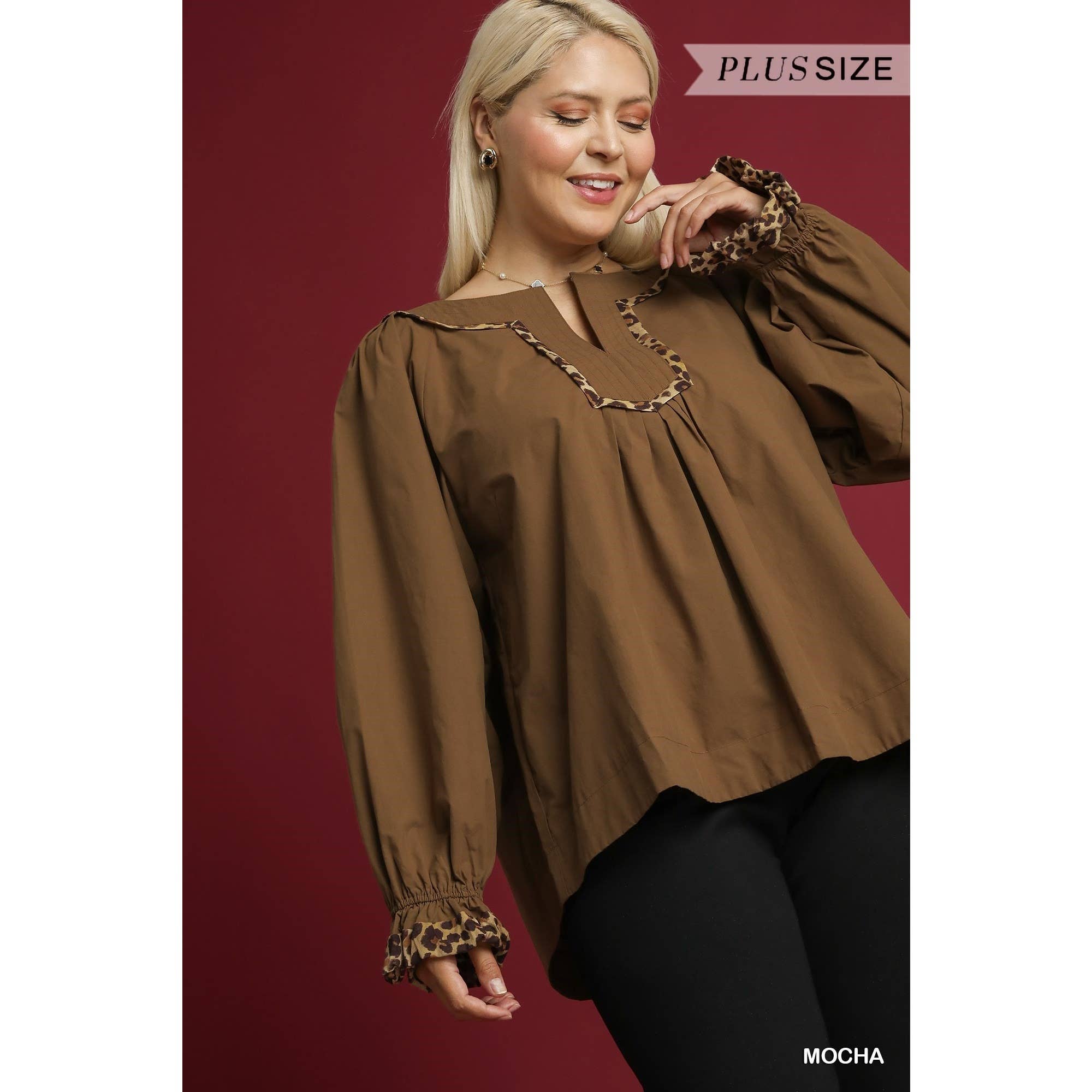 STYLE USA - Wholesale Shirt - Women's -  PLUS Leopard Trim Blouse11