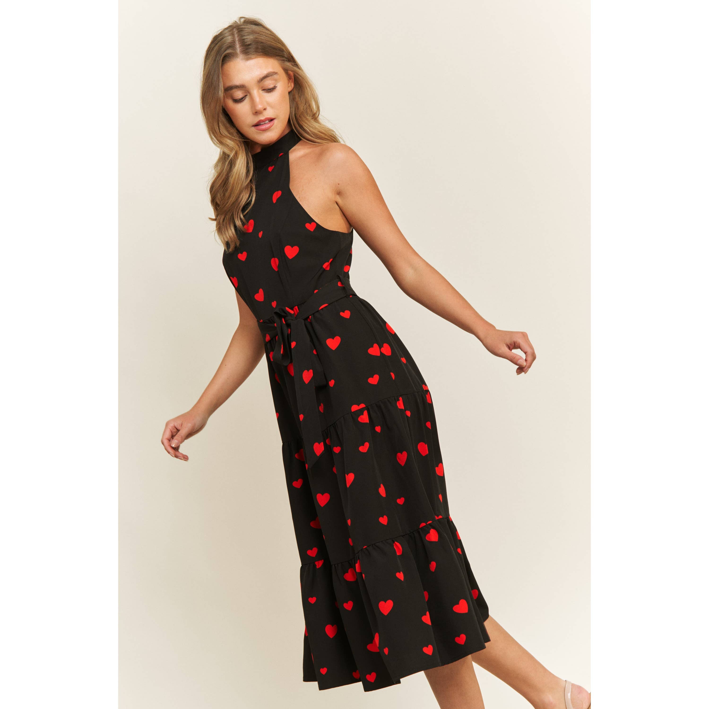 Sweet Generis - Vendita all'ingrosso Vestito - Donna - ABITO MIDI CON STAMPA A CUORE DI SAN VALENTINO IN TESSUTO MORBIDO CON SCOLLO ALL'AMERICANA12