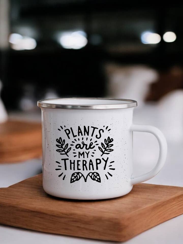 Plants Are My Therapy - Enamel Camper Mug for wholesale by Sovende Bjorn